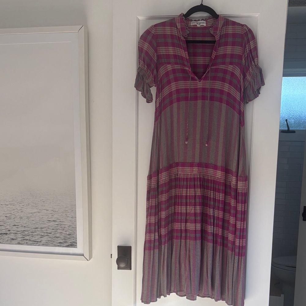 Apiece Apart Pink and Gray Plaid Maxi Dress